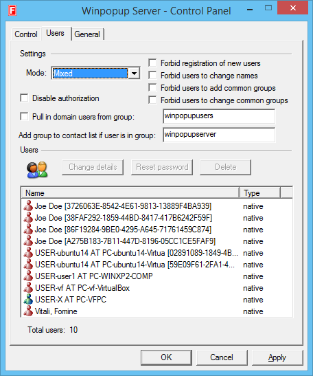 Users tab